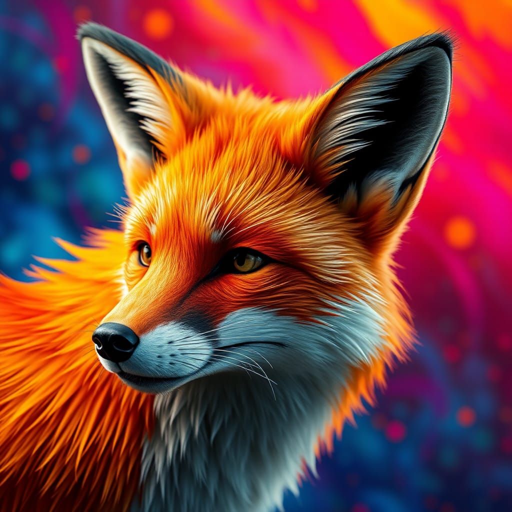 Hyperrealistic Mod Fox in a Colorful Landscape