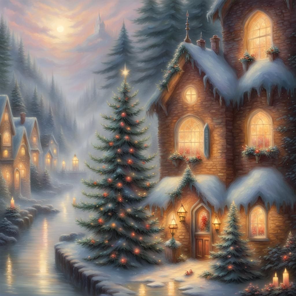 Christmas Candle in Ethereal Fantasy Landscape