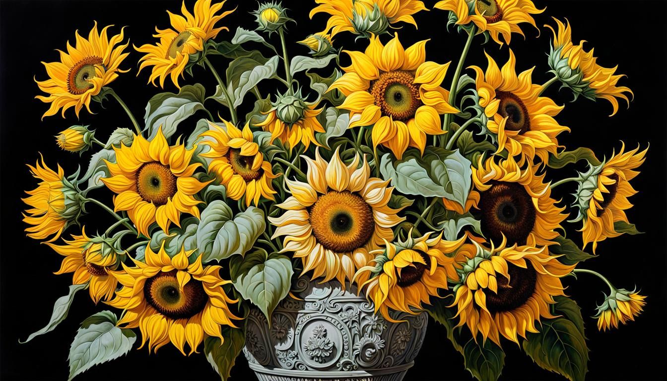 Hyperdetailed Sunflower Bouquet in Classical Style