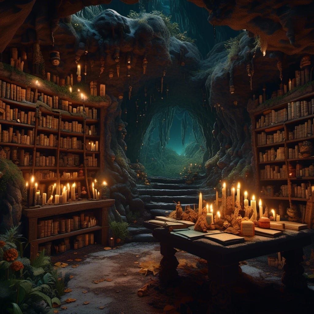 Enchanted Witch's Cave Lit by Candles and Moonlight