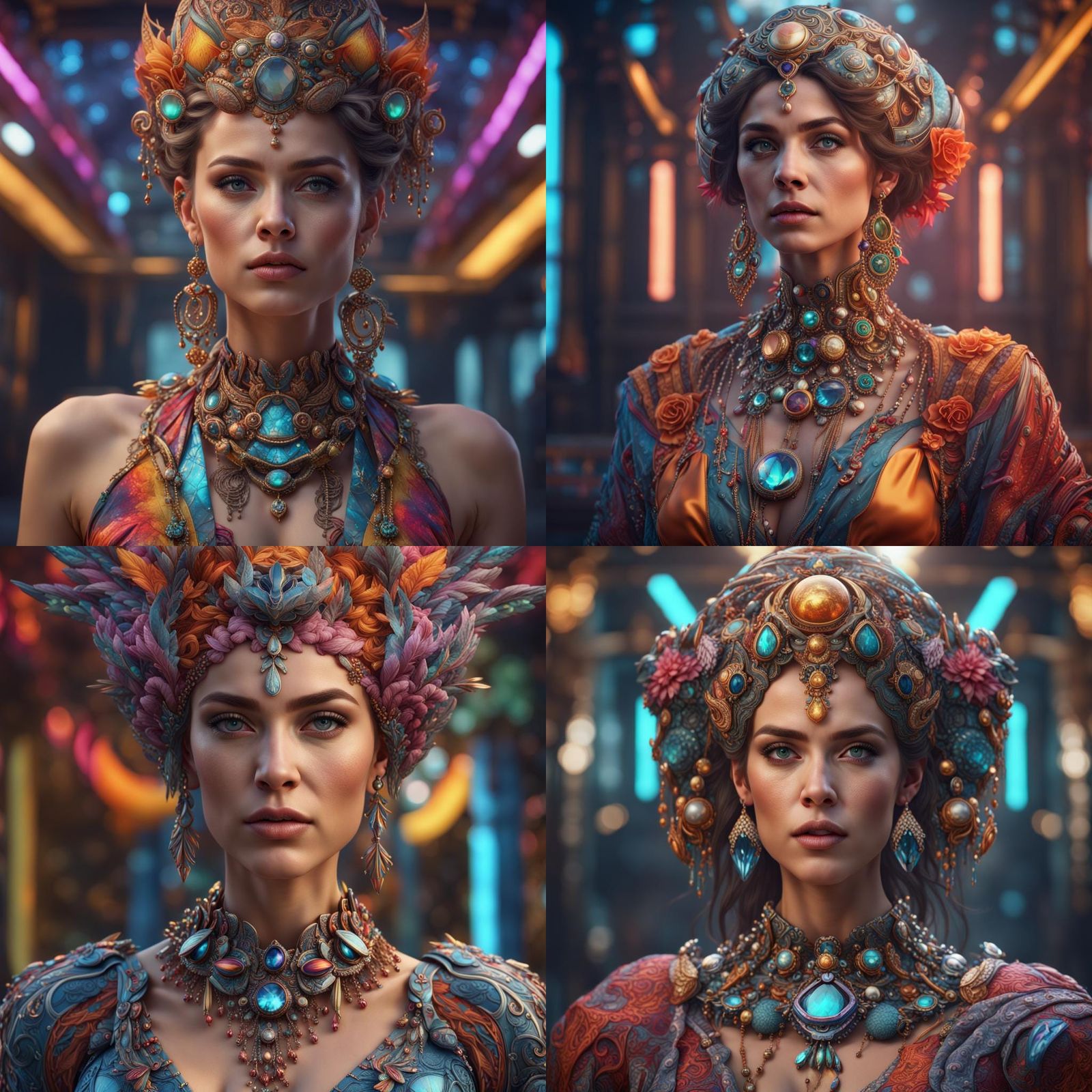 Beautiful Woman in Futuristic Jewellery: Hyperrealistic Port...