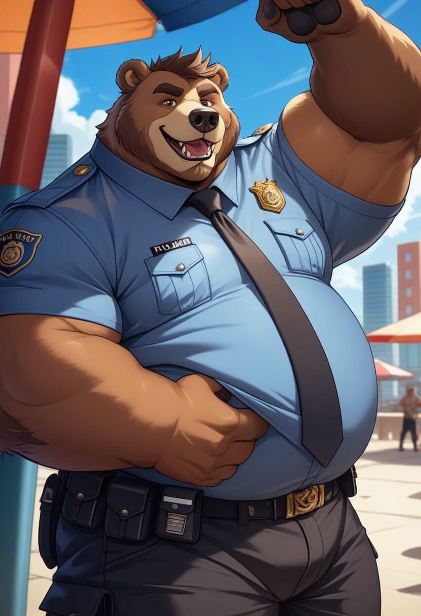 Charming Bear Cop in Police Uniform