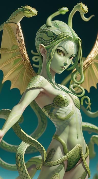 Medusa with Dragon Legs and Wings: Anime Style