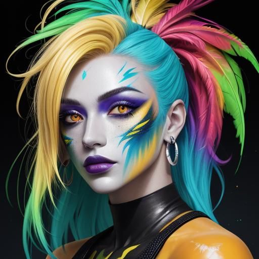 Vibrant Graffiti Portrait: Woman with Silver Skin