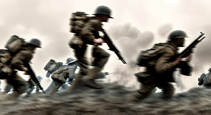 Dystopian Great War Battle Scene in Hyperrealism