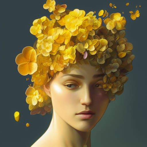 Dramatic Floral Portrait in Art Nouveau Style