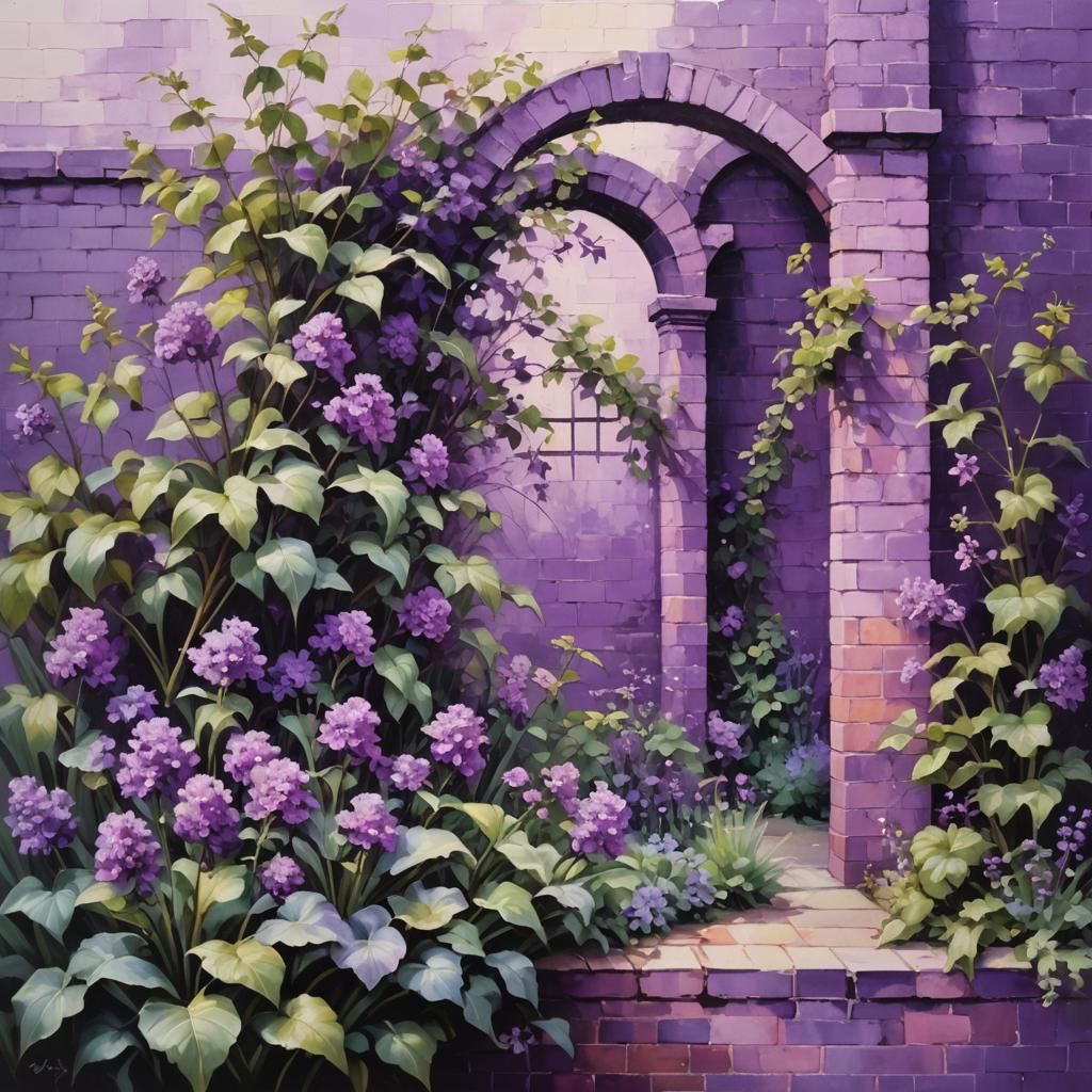 Abstract Purple Victorian Garden Oil Painting