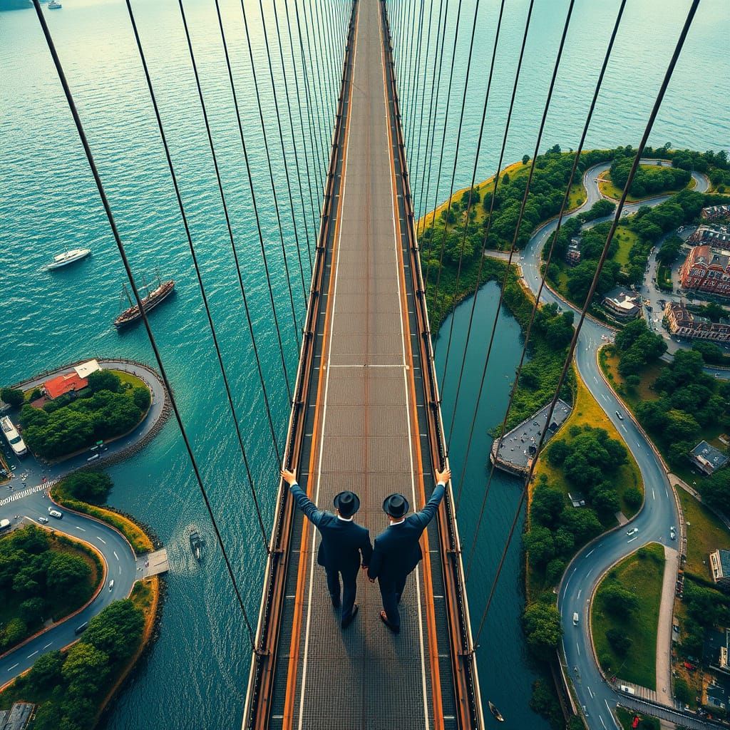 Majestic Steel-Arched Bridge Over Serene River