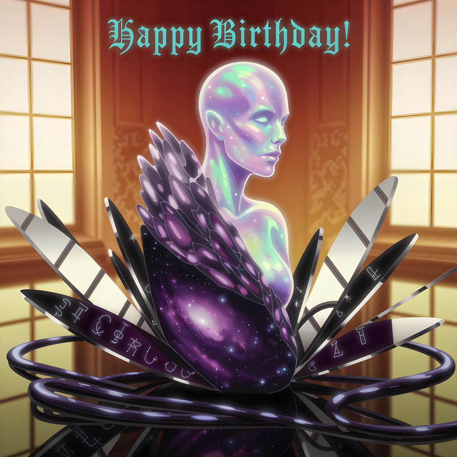 Celestial Being Unveils Spectral Form in Amber Haze