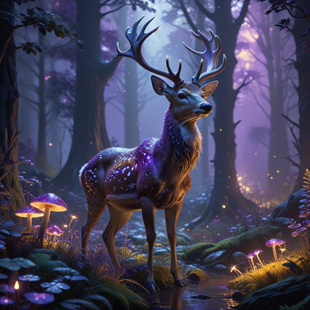 Enchanted Forest Deer with Bioluminescent Antlers
