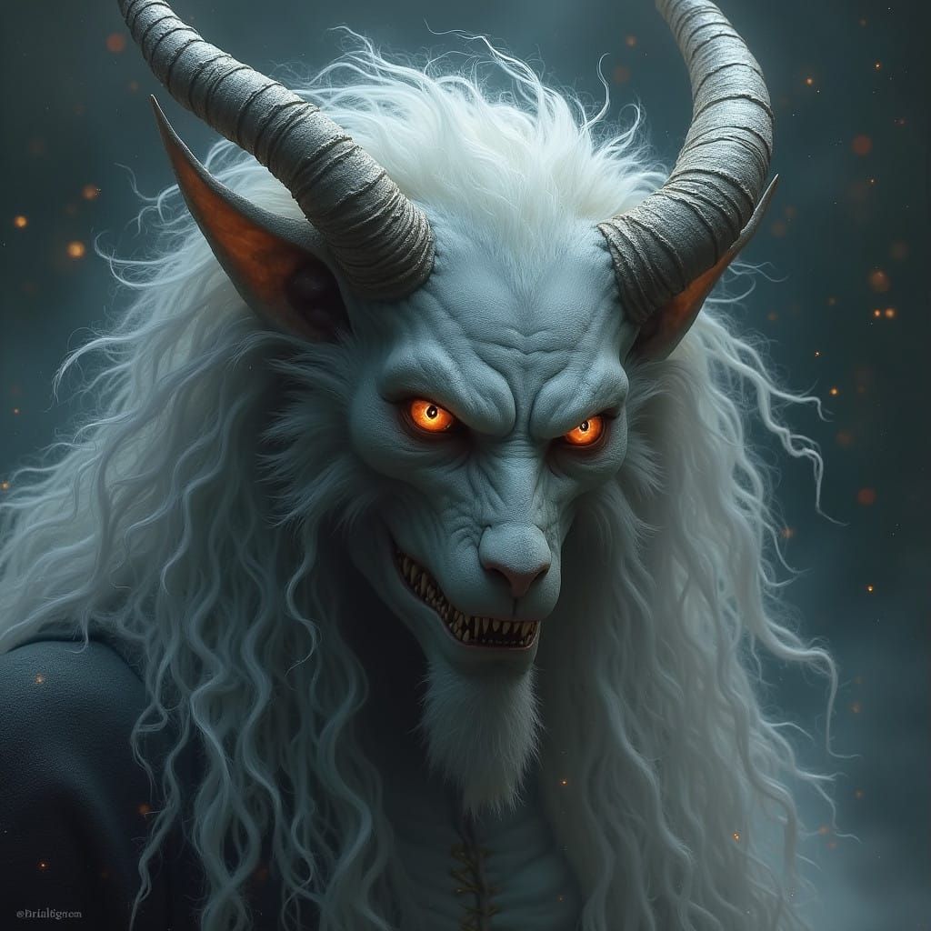 Ethereal Demon with Silver Skin and Wild Gray Locks