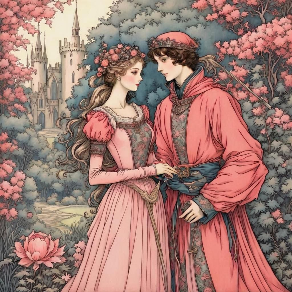 Medieval Fairytale Garden Scene in Anime Style