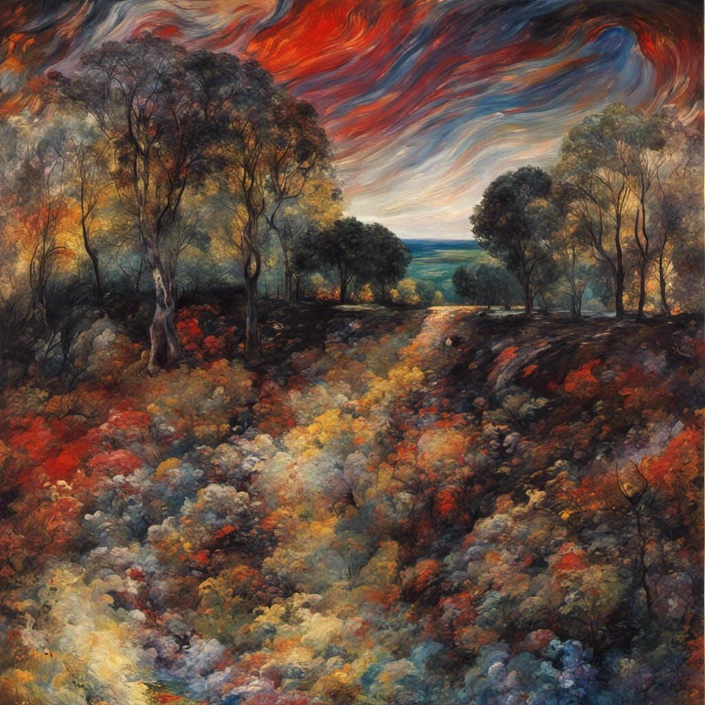 Expressionist Landscape Painting in Triadic Colors