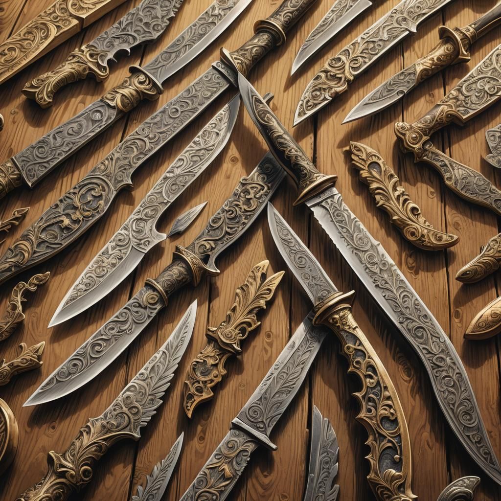 Ornate Knives on Dusty Table as Surrealist Art