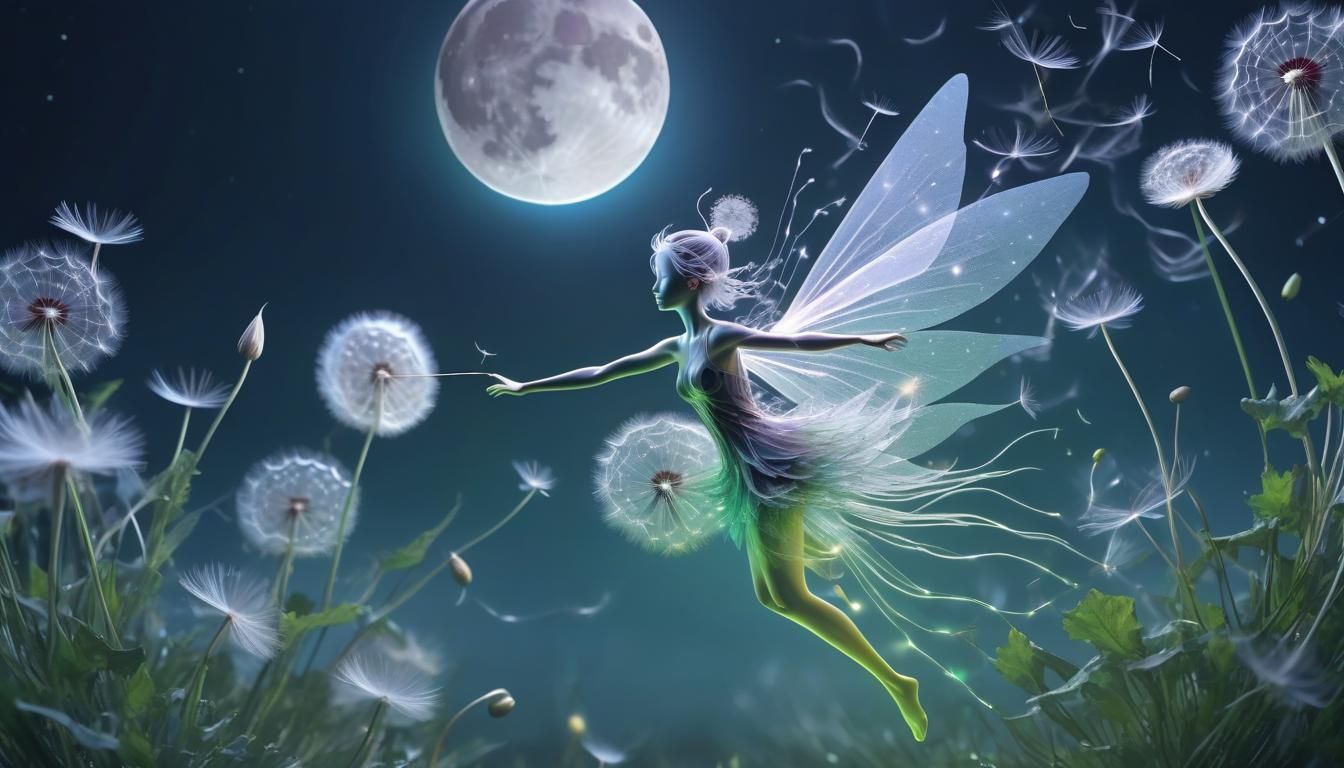 Neon Fairy with Dandelion in 3D Mesh