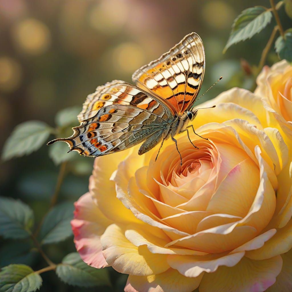 Delicate Butterfly in a Lush Impressionist Garden
