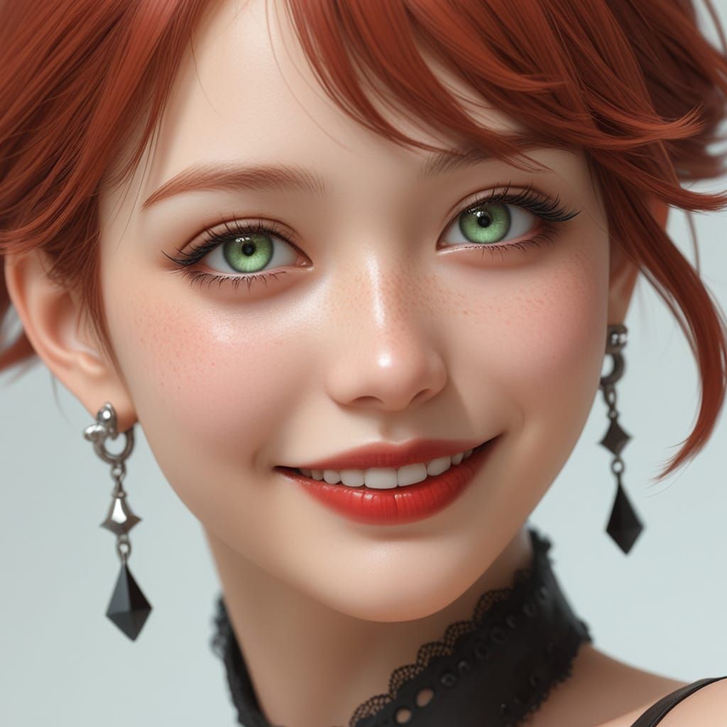 Ethereal Redhead Woman with Gothic Makeup - Realistic Portra...