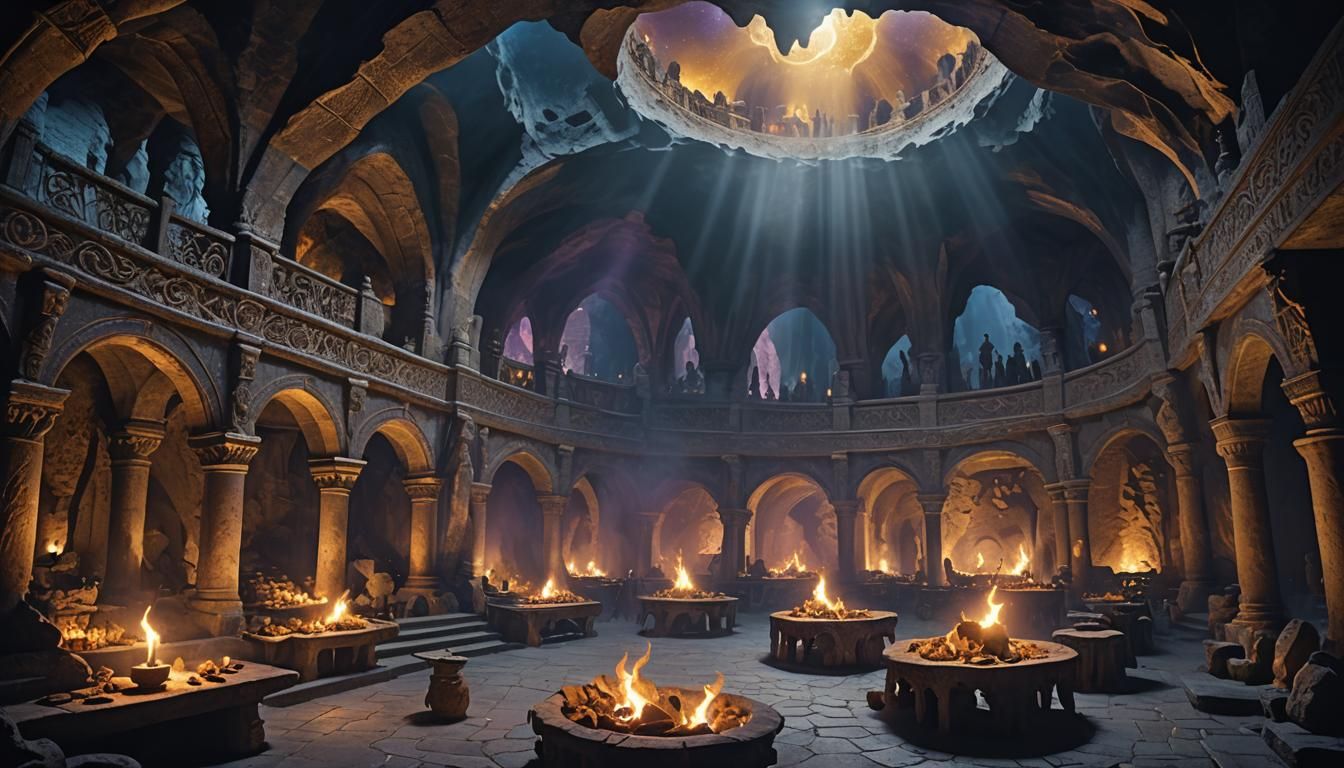 Medieval Cave Market Hall at Night