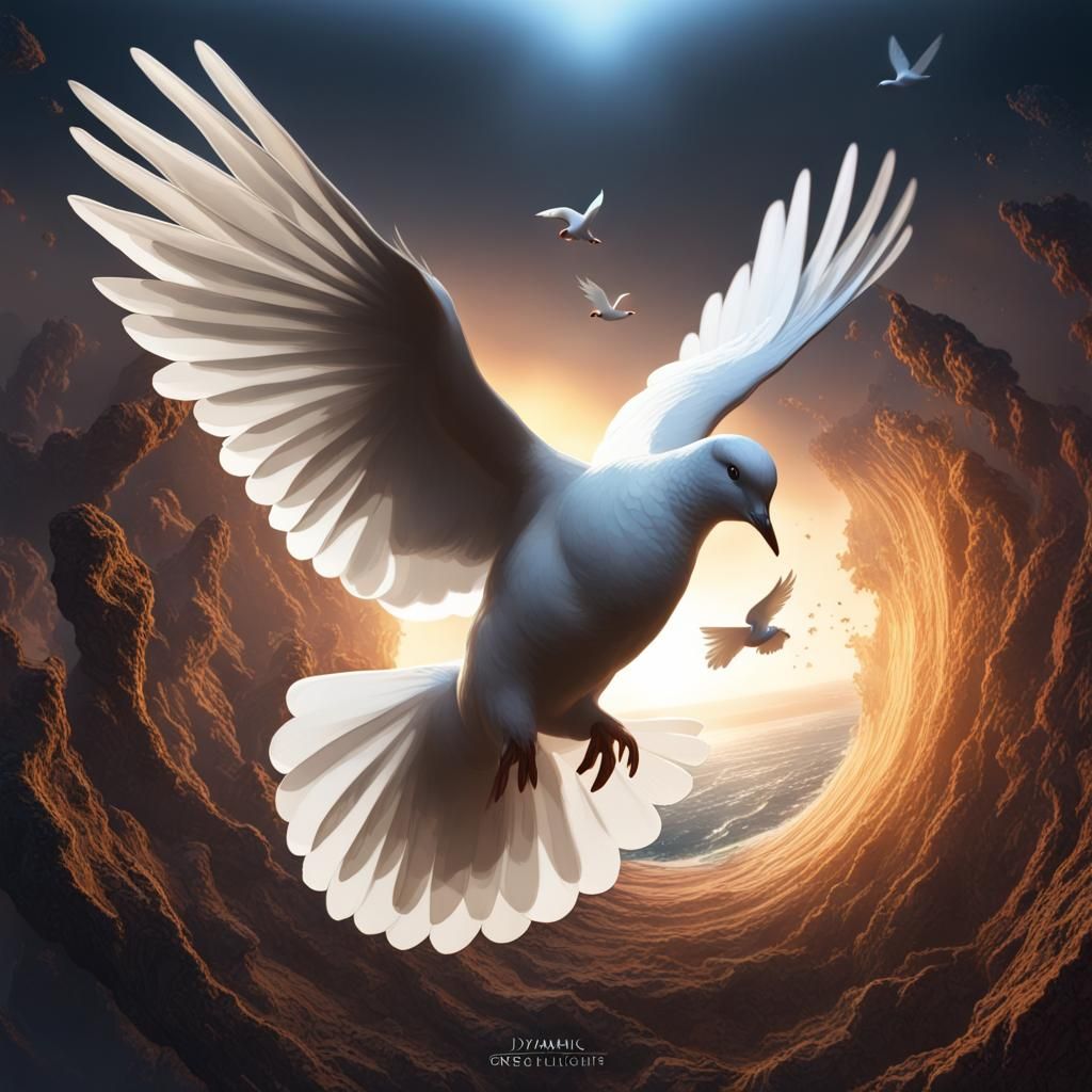Earth and Dove in Hyperrealistic Dark Fantasy Style