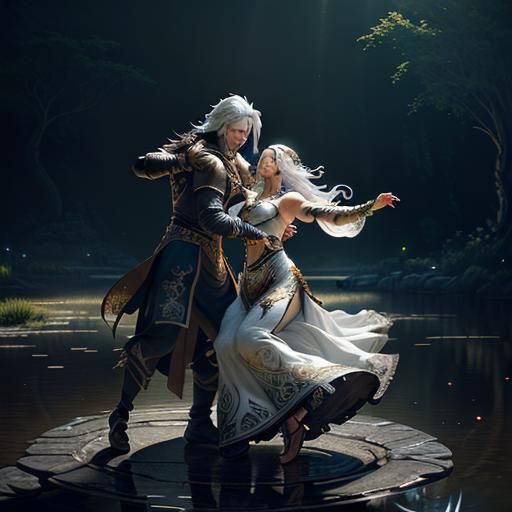 Elementals Dancing by Campfire, Fantasy Concept Art