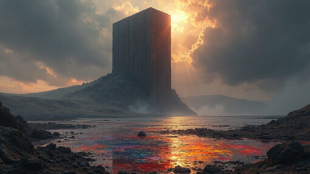 Beksiński-Inspired Warhammer 40K Landscape with Monolithic S...
