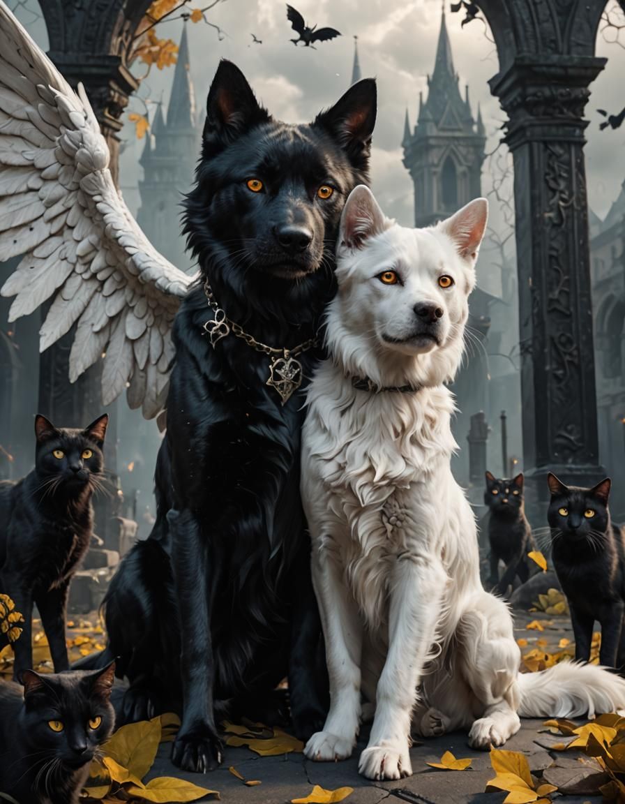 Angelic Dog and Demonic Cat in Harmony