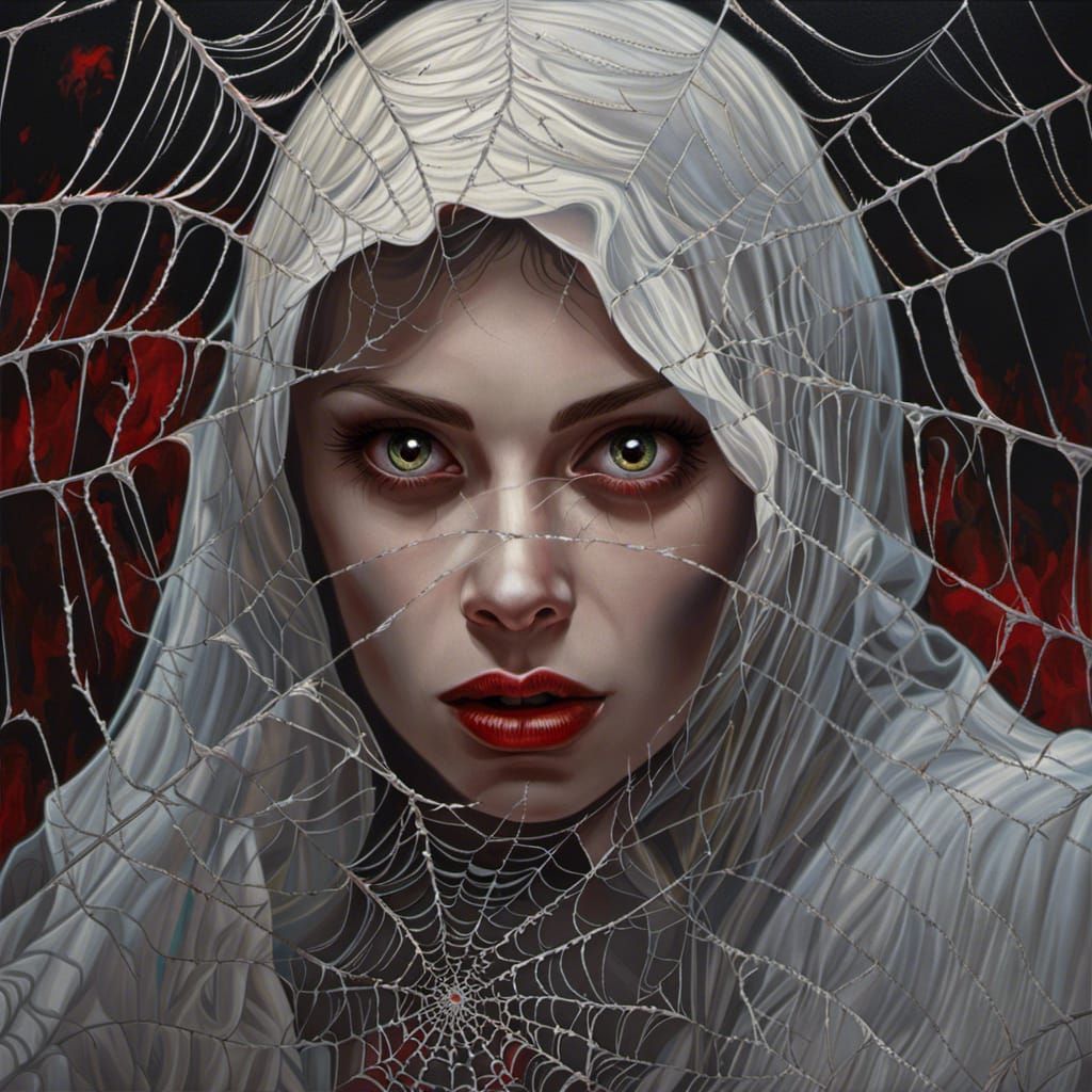 Eerie Spiderweb Horror Portrait in Hyperrealism