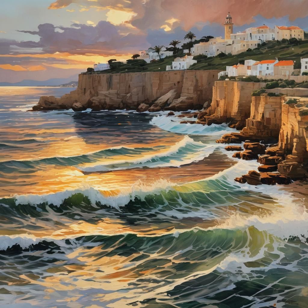 Surreal Sunset Masterpiece of Faro di Leuca in Impressionist...