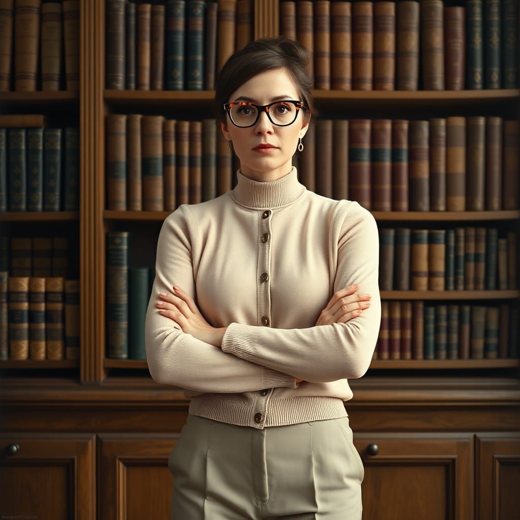 Woman in Twinset Portrait, Photorealistic Style