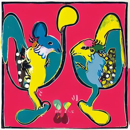 Vibrant Pop Art Mice in Byzantine Iconography