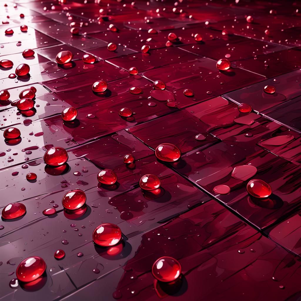 Scarlet Drops on Burgundy Floor in Anime Style