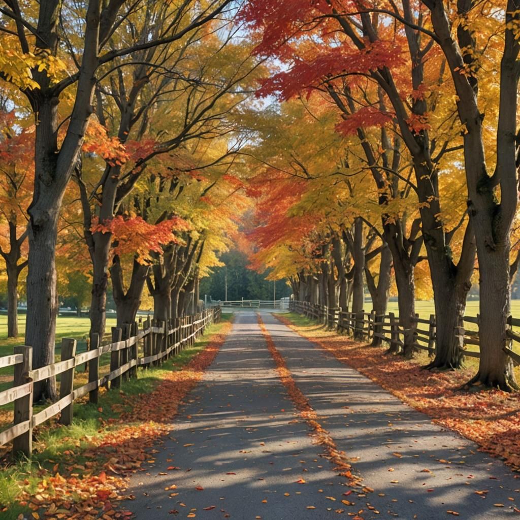 Autumn Country Lane with Colorful Foliage