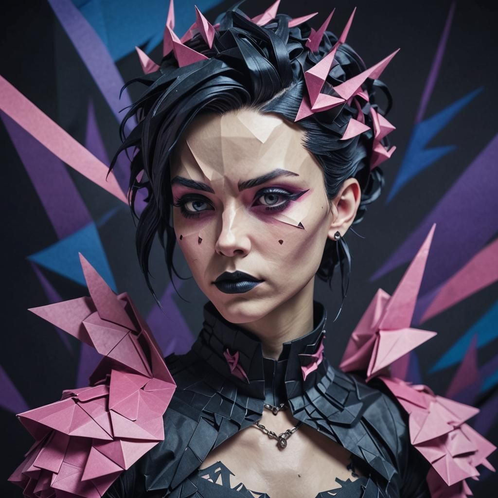 Gothic Punk Portrait in Papercraft Origami Style