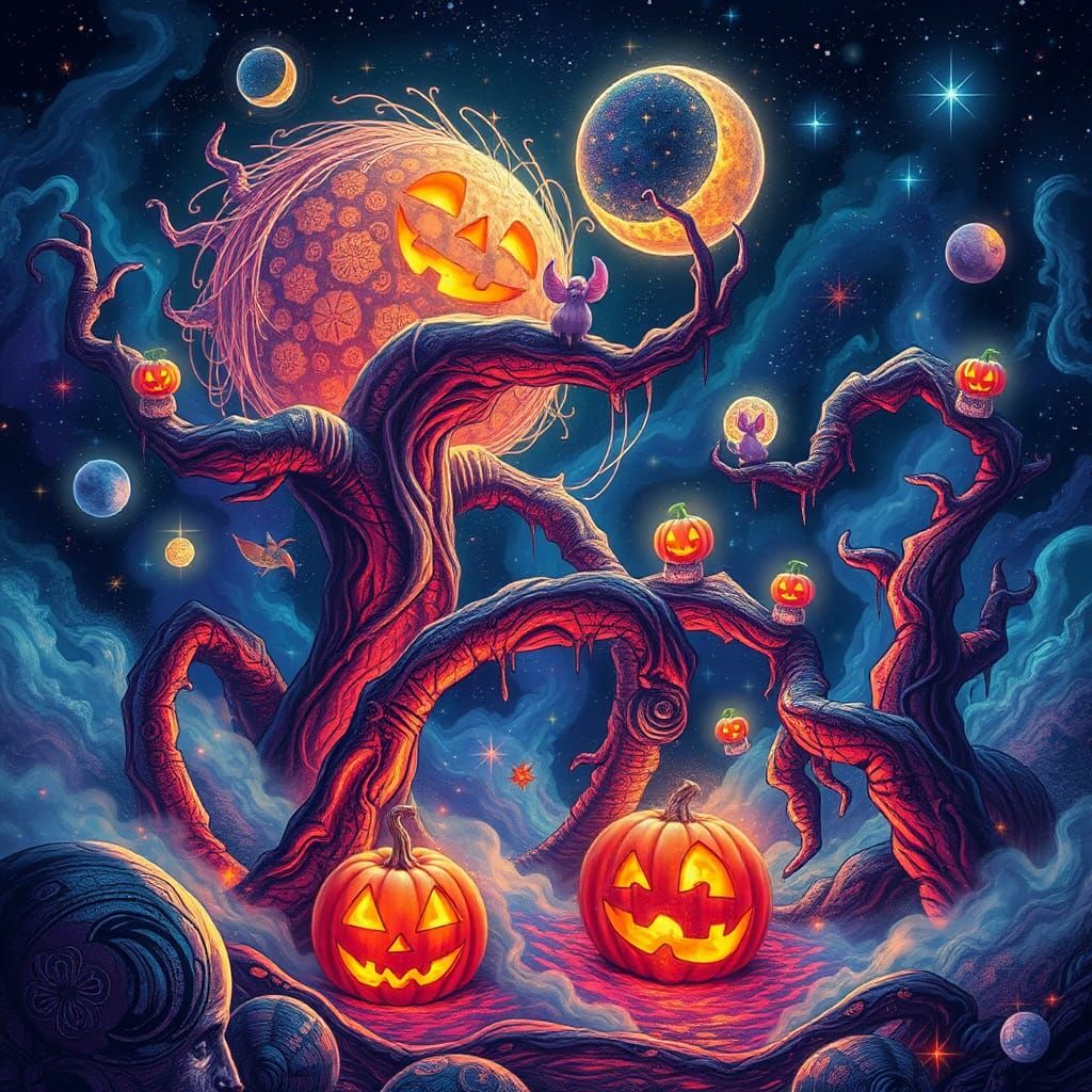 Mystical Halloween Scene in Visionary Art Style