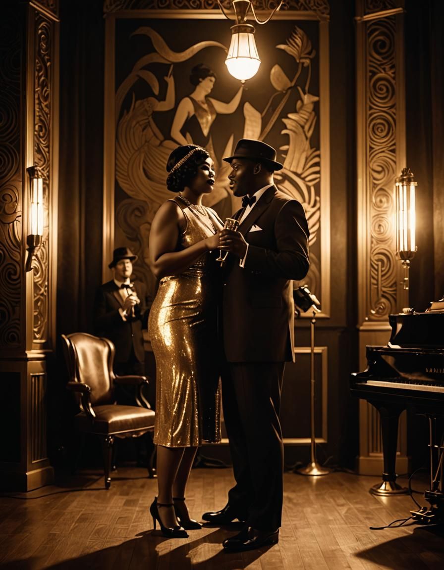 Monochrome Jazz Singers in 1920s Art Deco Style