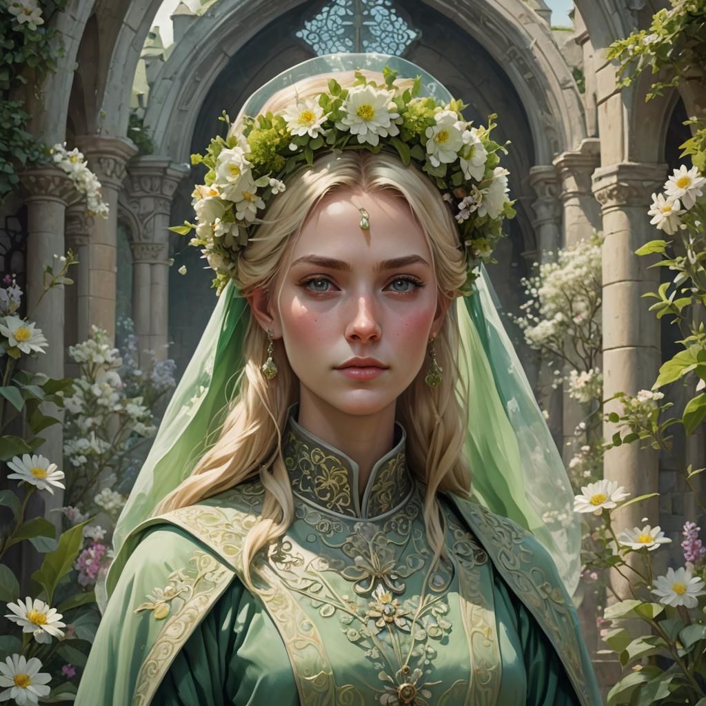 Cleric in Flowered Garden: Fantasy Concept Art