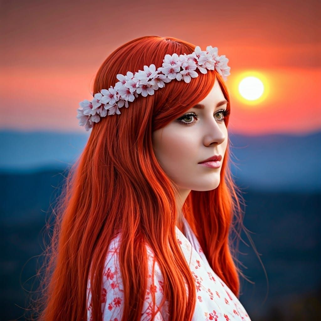 Japanese Girl with Cherry Blossoms and Mount Fuji