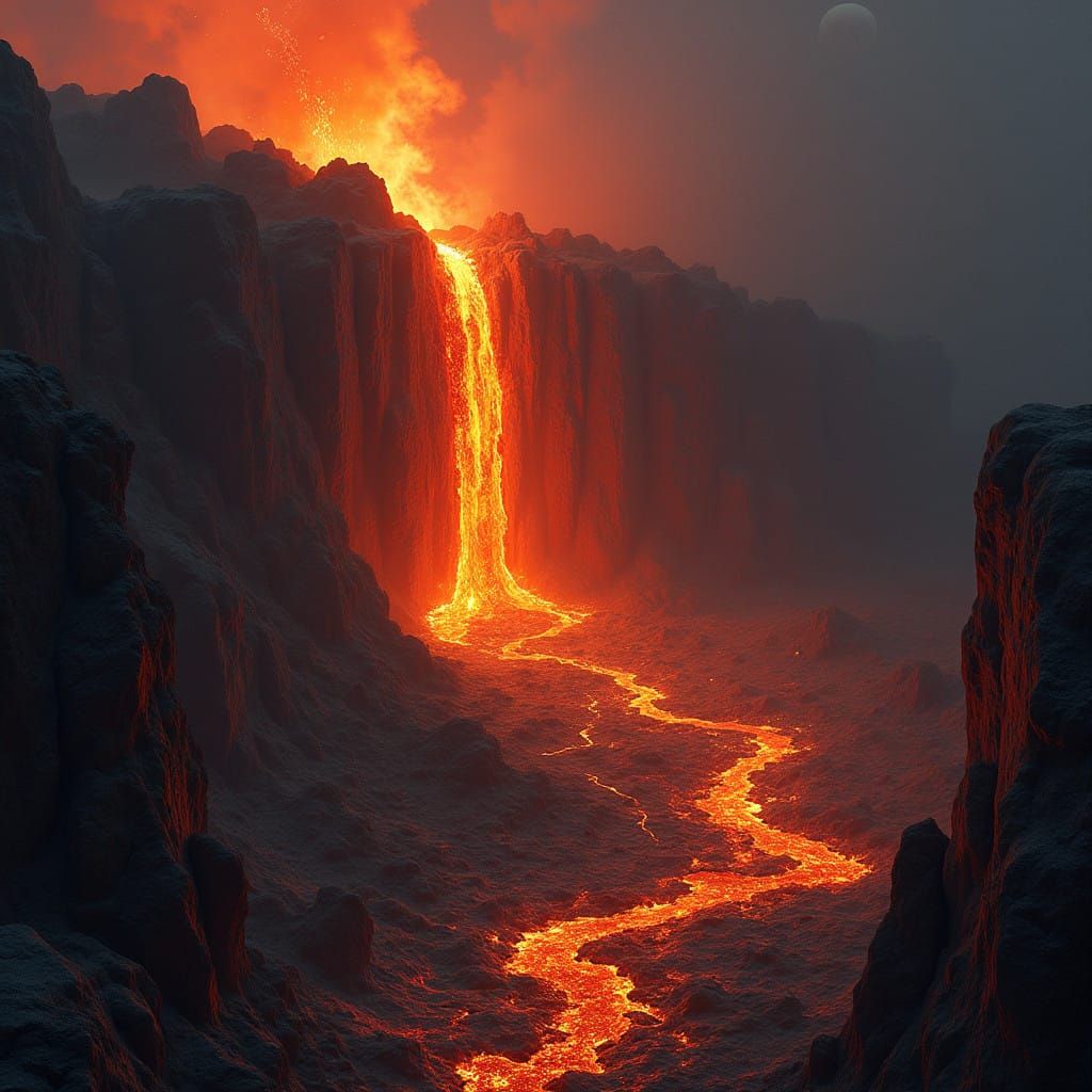 Fiery Rock Releases Blazing Lava in Futuristic Landscape