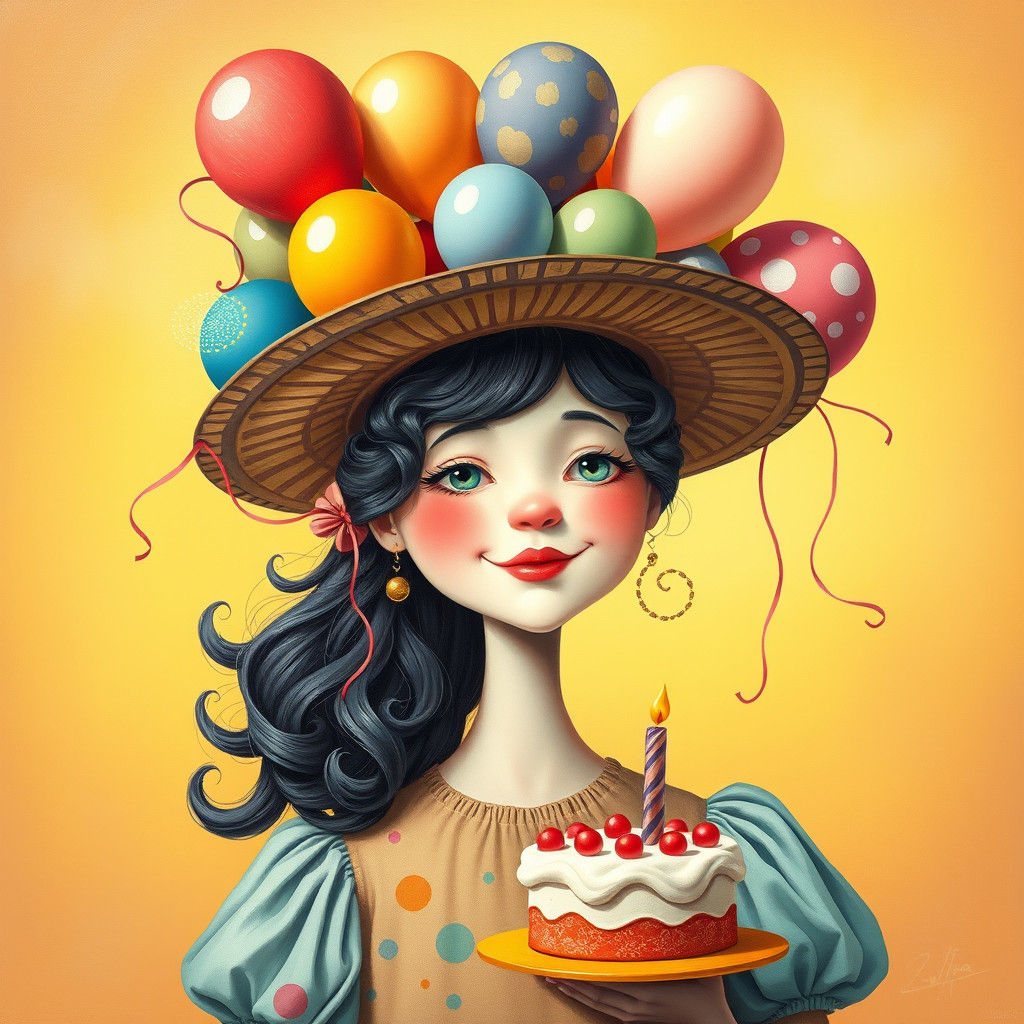 Whimsical Lady's Birthday Hat, Surreal Art