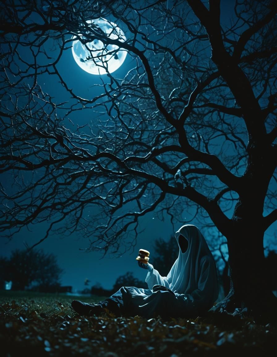 Ghostly Nighttime Picnic in Cinematic Style