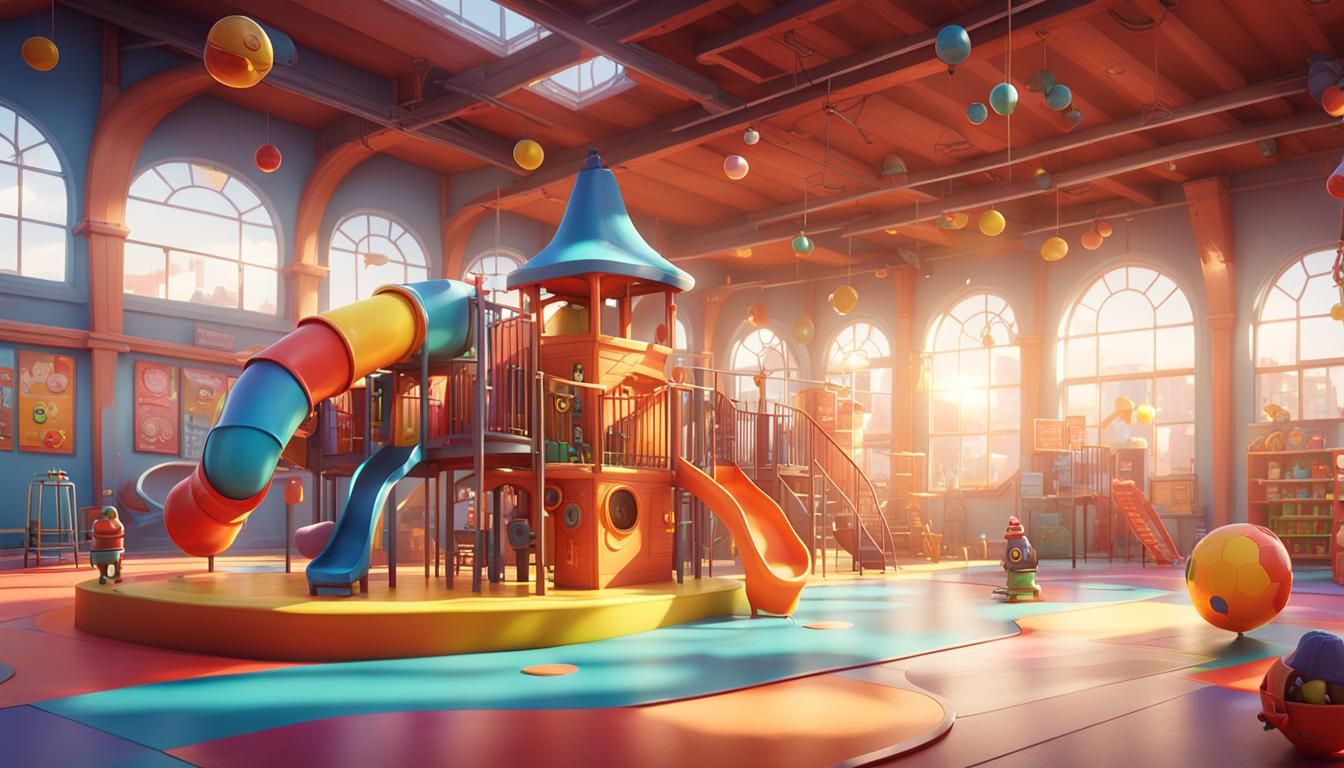 Colorful Kids' Playground in 3D Digital Art Style