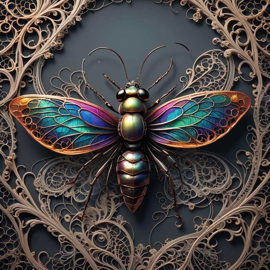 Delicate Ant on Lace: Macro 3D Poster Art