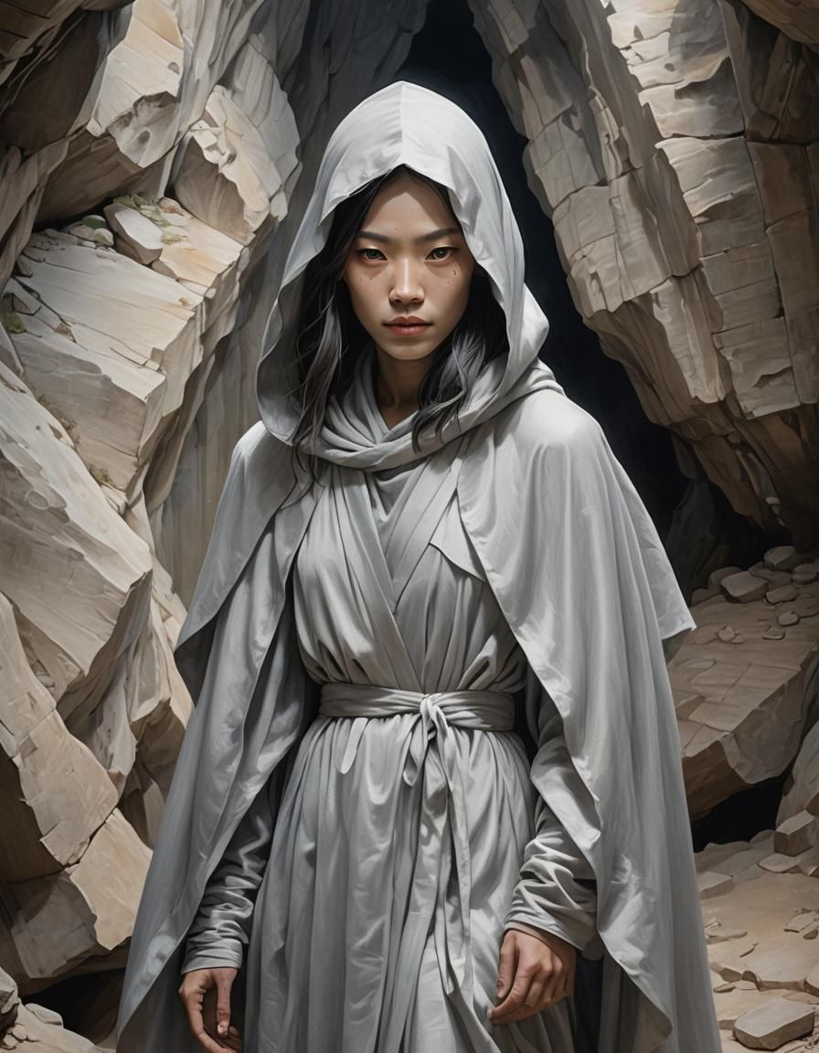 Mysterious Androgynous Figure in Silk and Robes