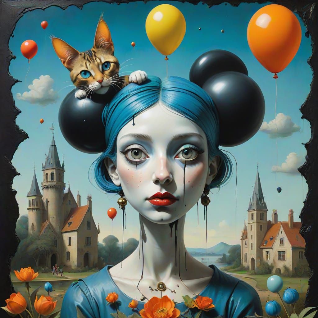 Surreal Steampunk Portrait of a Cat's Eye with Vibrant Orang...