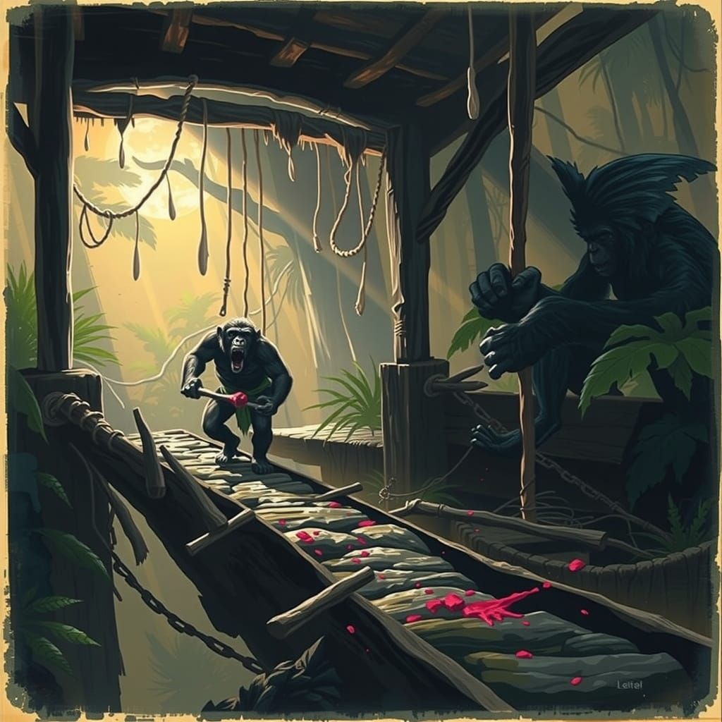 Fierce Chimpanzee with Bloody Bone in Jungle