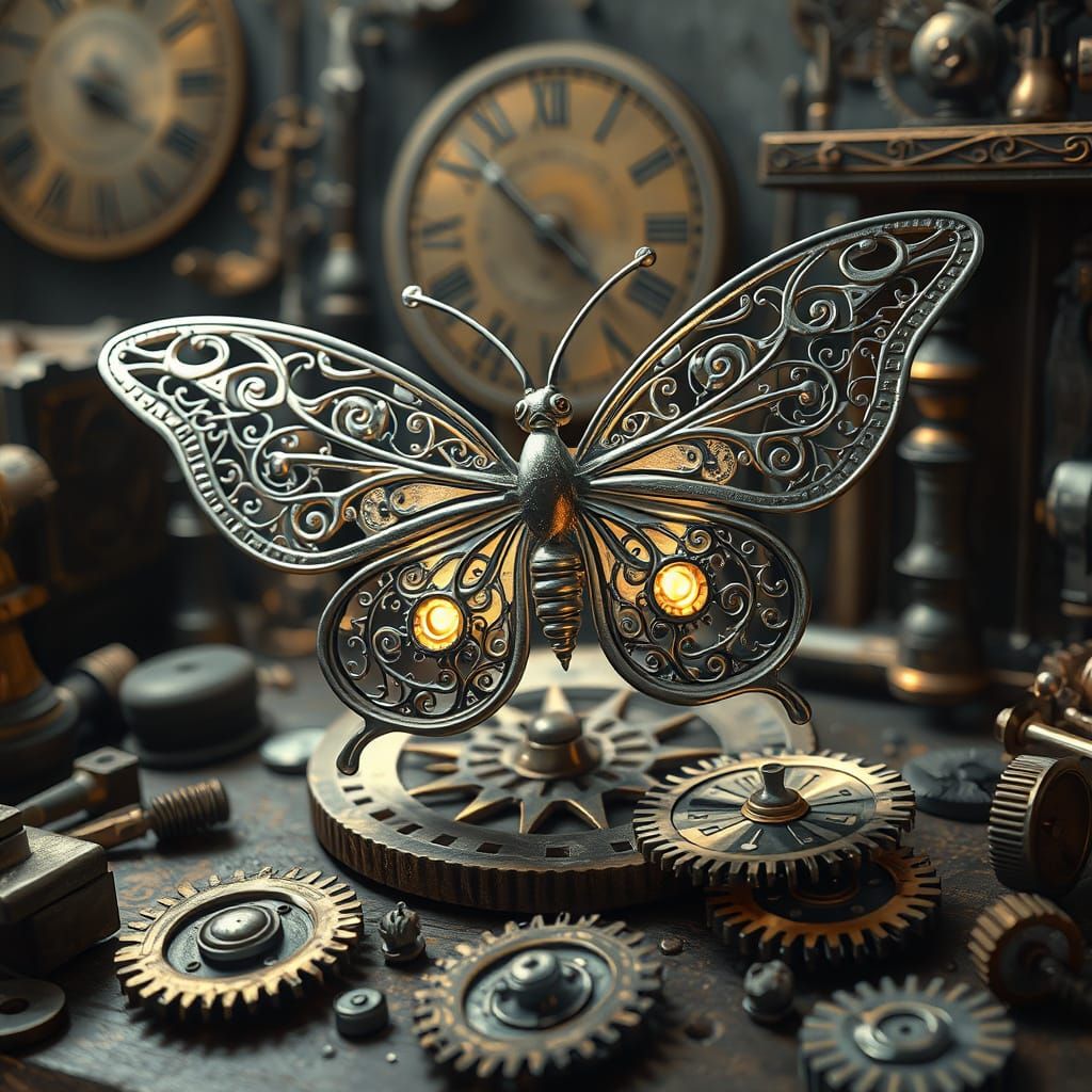 Mesmerizing Mechanical Butterfly on Clockmaker's Workbench