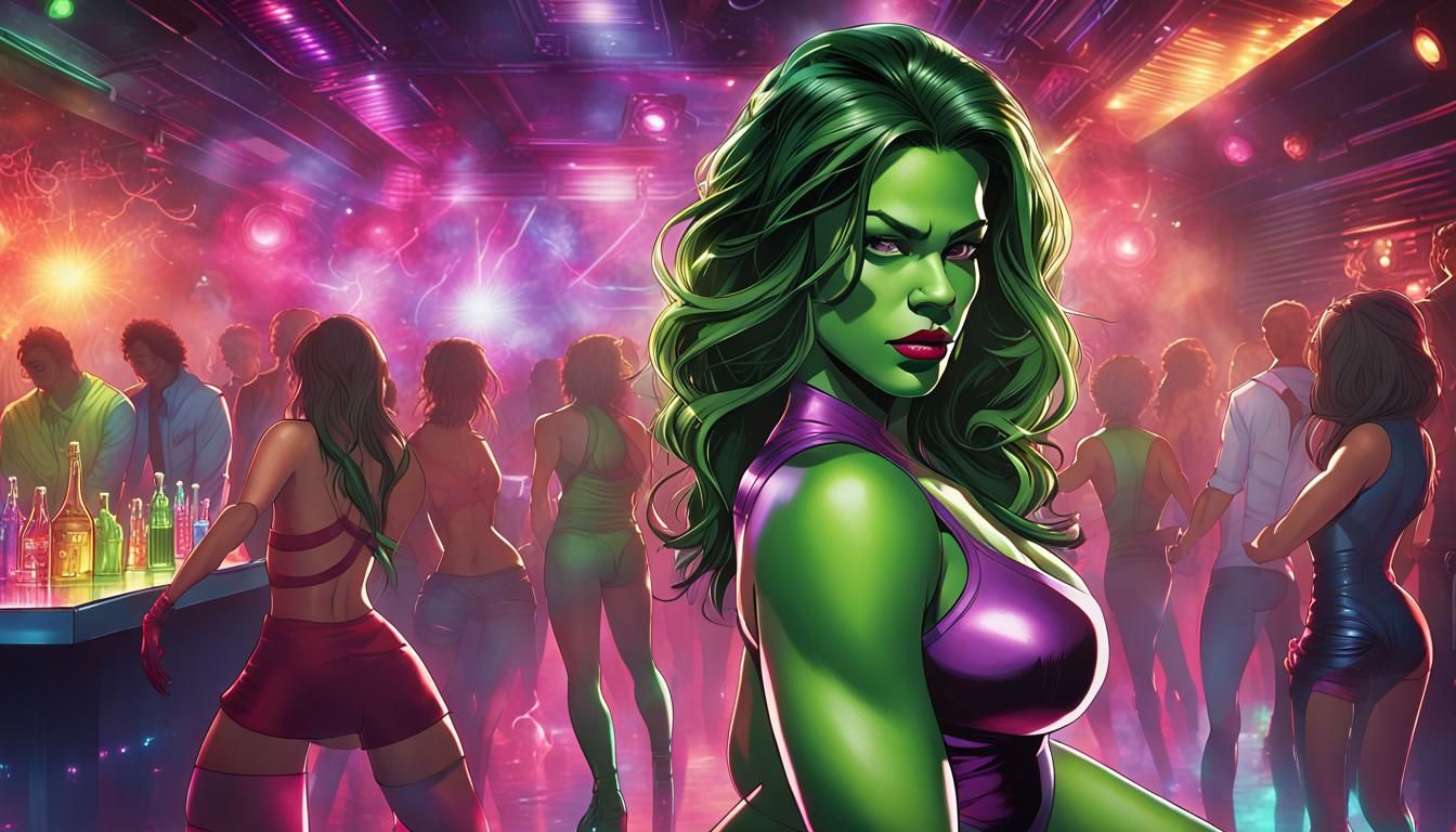 She-Hulk Dancing in Nightclub with Disco Lights