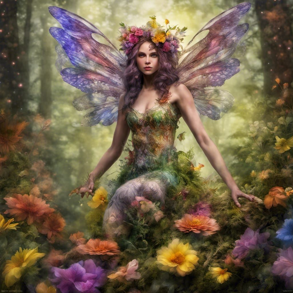 Magical Forest Fae Portrait with Vibrant Colors