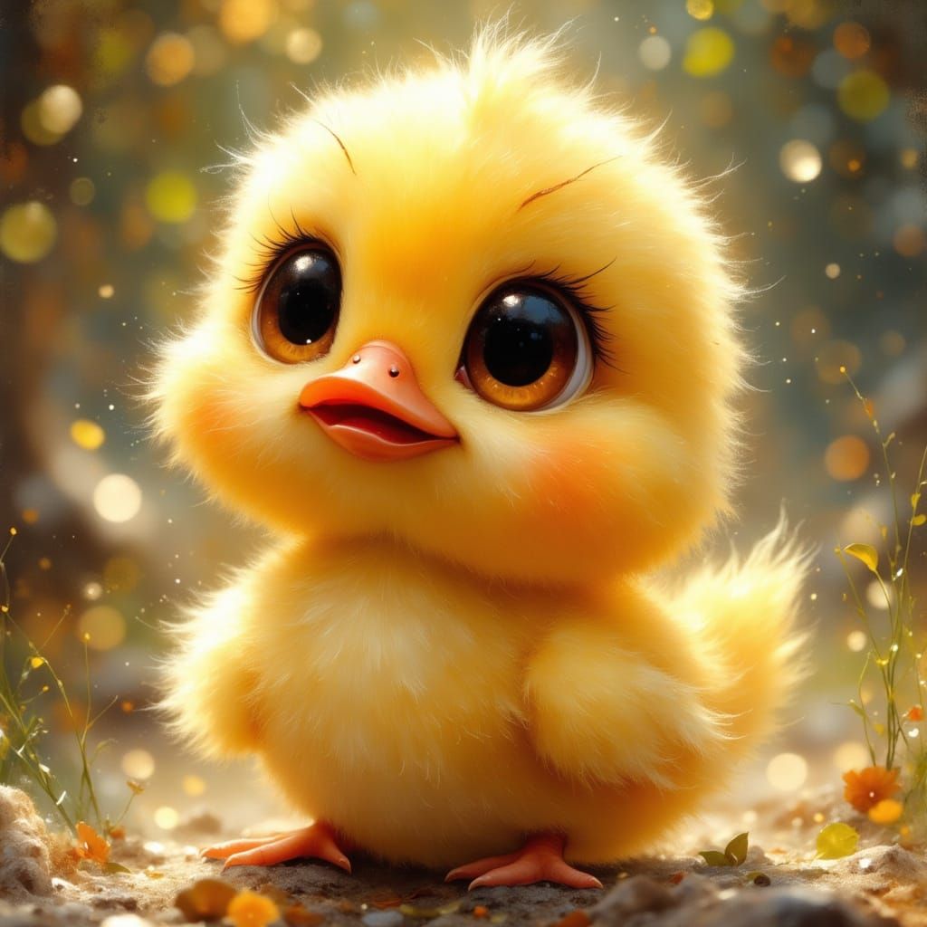 Adorable Chibi Duckling with Sparkling Eyes