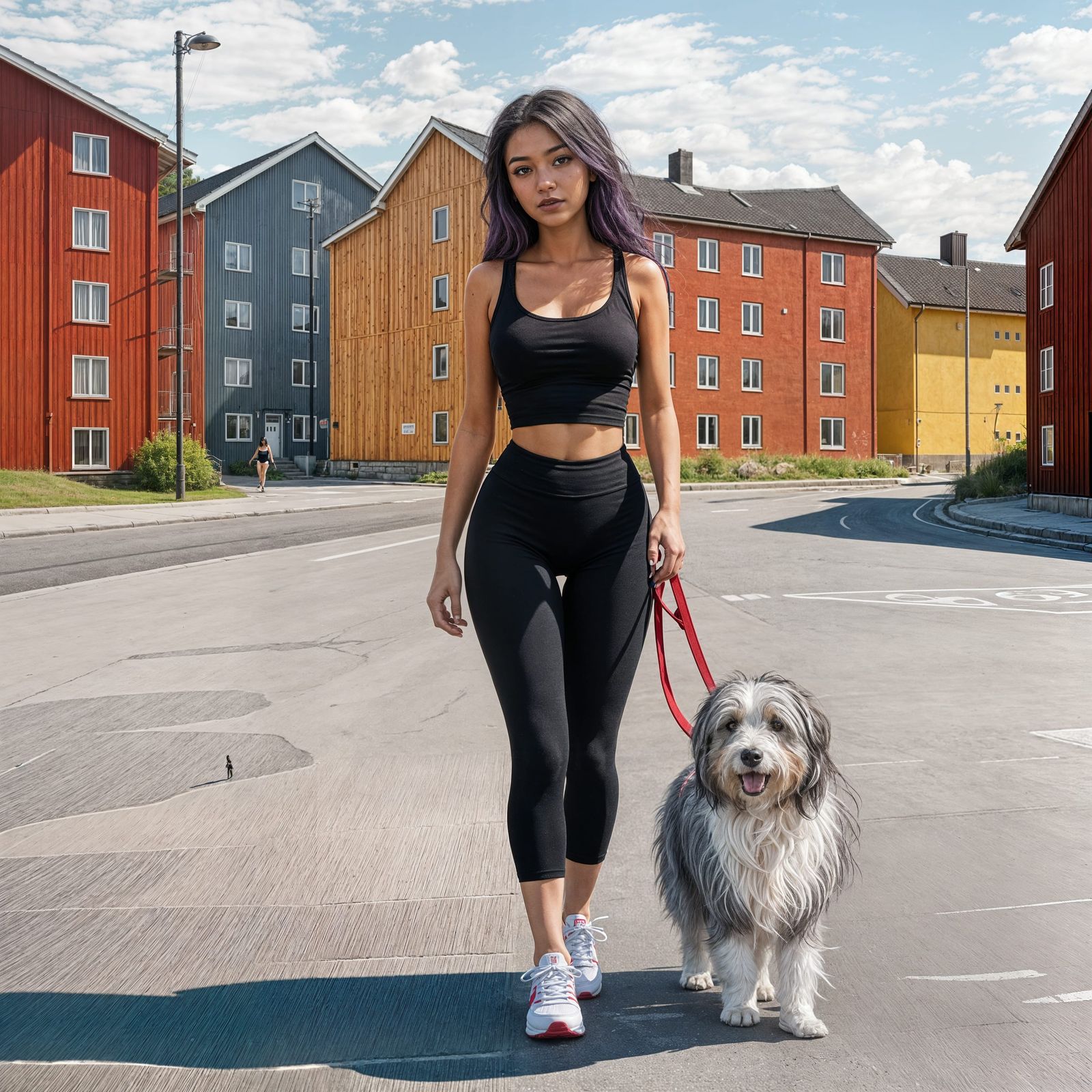 Filipina with Collie in Sunny Norwegian Town